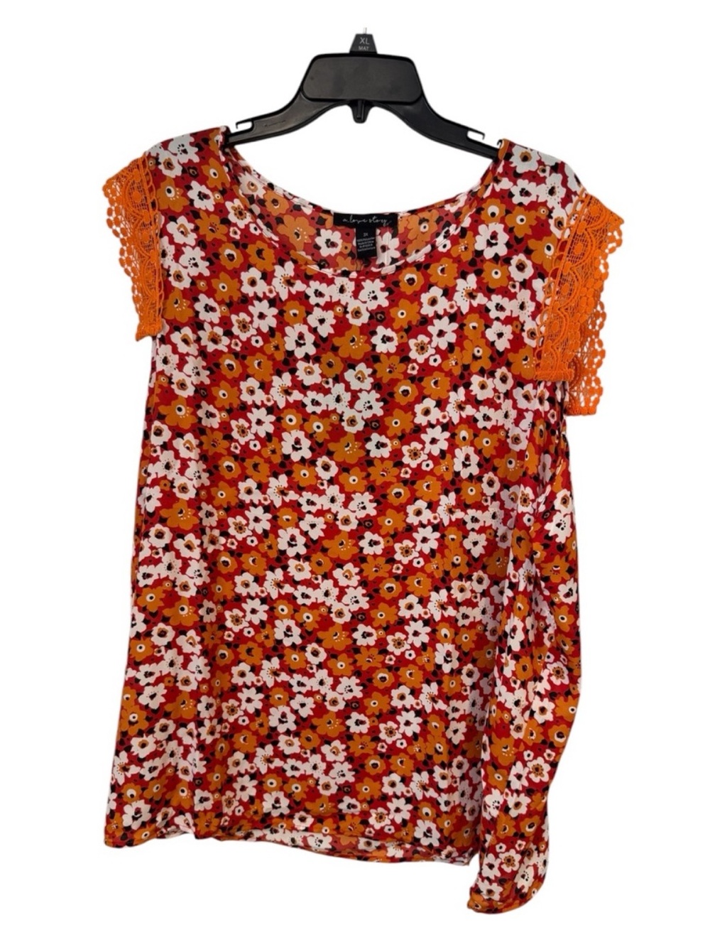 Floral nwt size 2x Orange Crochet-Sleeve top for Women